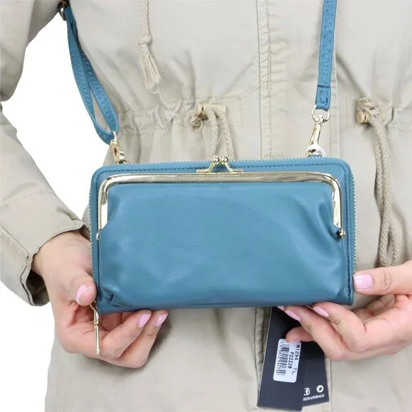 Teal Green Faux Leather Purse Wallet Cross Body Shoulder Bag Clutch Coin Purse - Picture 3 of 8